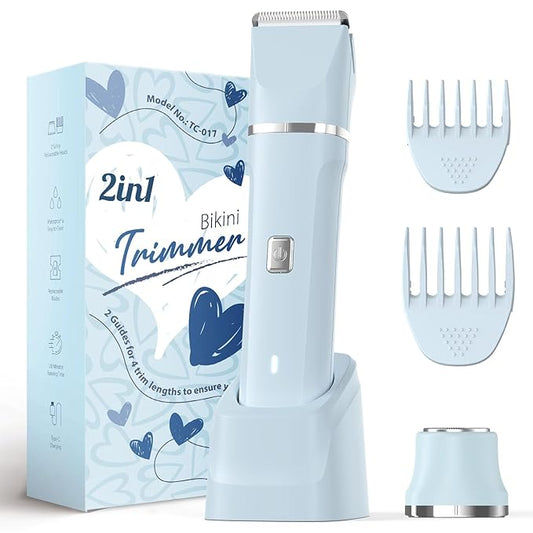 Risina Bikini Trimmer for Women - Body Hair Trimmer Shaver for Women's Grooming, Wet & Dry Use Groomer, Dusk Razor for Women, Ladies Electric Razors for Legs, Female Trimmer for Private Area, Blue