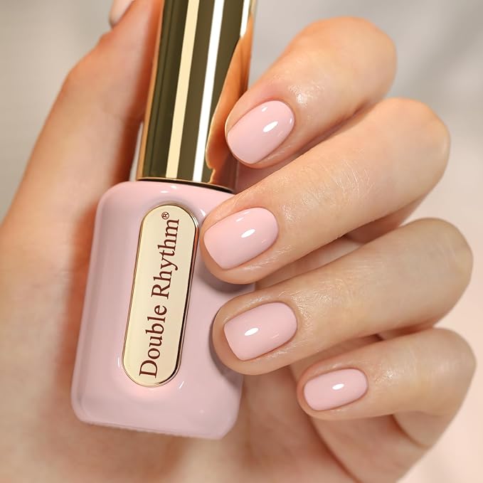 Double Rhythm 0.50 OZ Gel Polish Hema Free Same Color Same Bottle Golden Round Translucent Neutral Natural Milky 15 ML Jelly UV Polish Art DIY at Home (Nude Pink-C1332)