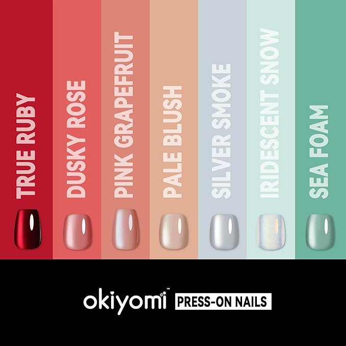 Okiyomi Silver Press on Nails - Metallic Cat Eye Press on Nails | Magnetic Moonlit Shimmer - Short Ballerina Squoval Shape - 15 Sizes - 30 Soft Gel Fake Nails with Glue and Stick On Tabs