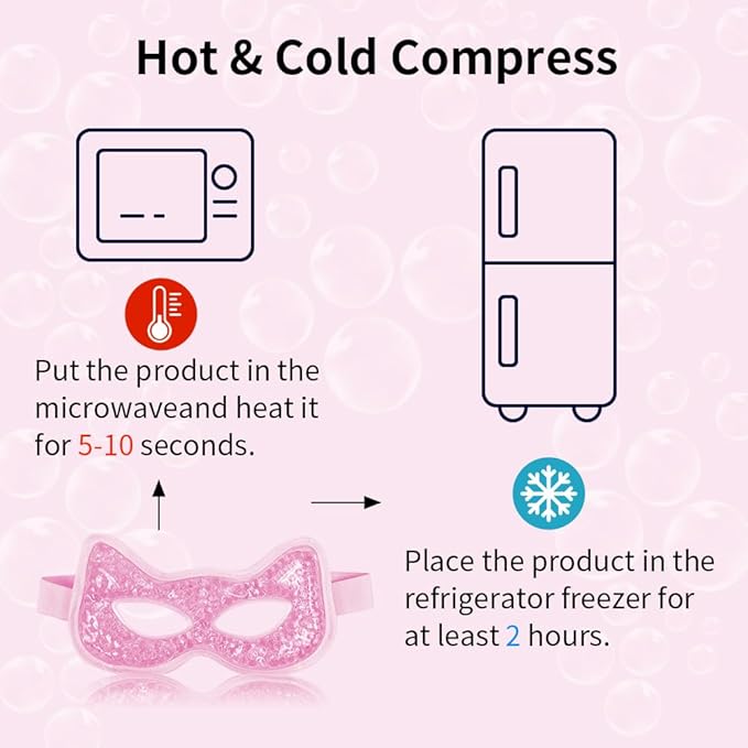 CONBELLA Cooling & Heating Eye Mask - Hot/Cold Use for Puffy Eyes, Headaches, Migraines, Sinus & Dark Circles (2 Packs Pink)