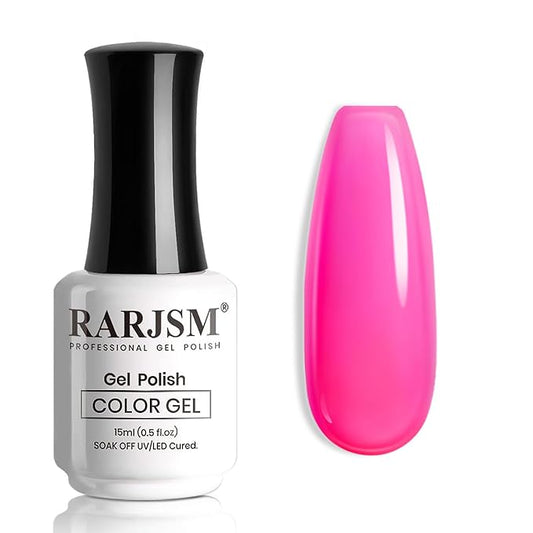 RARJSM Hot Pink Jelly Gel Nail Polish Sheer Clear Bright Pink Gel Nail Polish Transparent Neon Pinky Pastel Nude Nail GelPolish Varnish Curing Requires LED UV French Manicure Soak Off for Home Salon