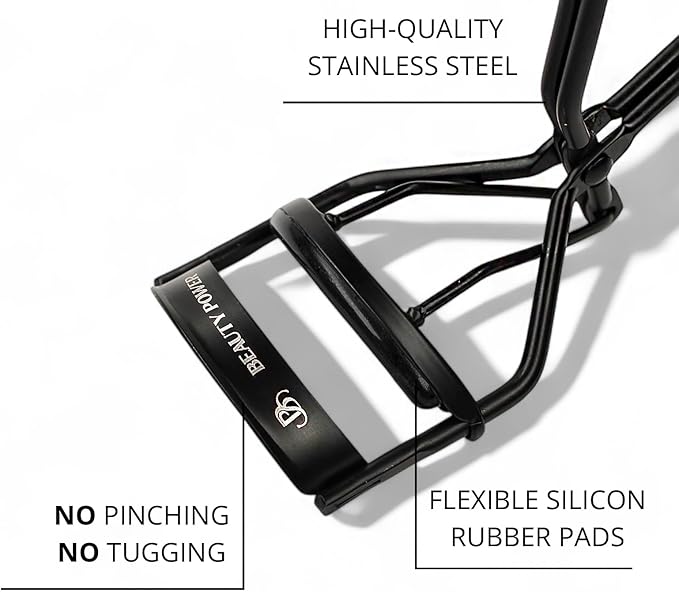 Beauty Power Eyelash Curler – Precision Lash Lift in Seconds with 5 Replacement Pads, Eyebrow Brush & Satin Travel Bag – Gentle & Safe, German Stainless Steel for Perfect Curls - Gift (Natural Curl)