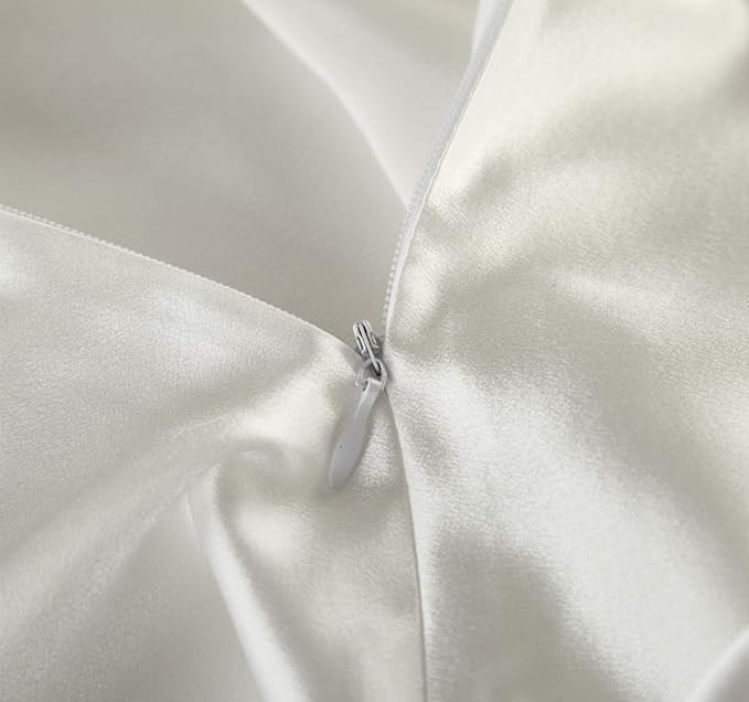 Mulberry Silk Pillowcases Set of 2, Hypoallergenic Satin Pillow Covers for Hair and Skin, with Hidden Zipper, Both Side 100% 19 Momme Silk (White,Queen)