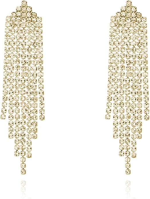HERIER Rhinestone Earrings Dangling for Women Chandelier Statement Tassel Earrings Girls Silver Sparkly Drop Cubic Zirconia Crystal Earrings Long Dangle Costume Jewelry