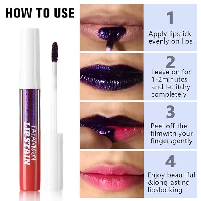FAFAMOON Peel Off Lip Stain Tints, Deep Mauve Red Matte Liquid Lipstick Lip Stain Peel Off Long Lasting Waterproof for Women, Non-stick Cup Highly Pigmented Not Faded Smudge-proof, 01# Light Pink