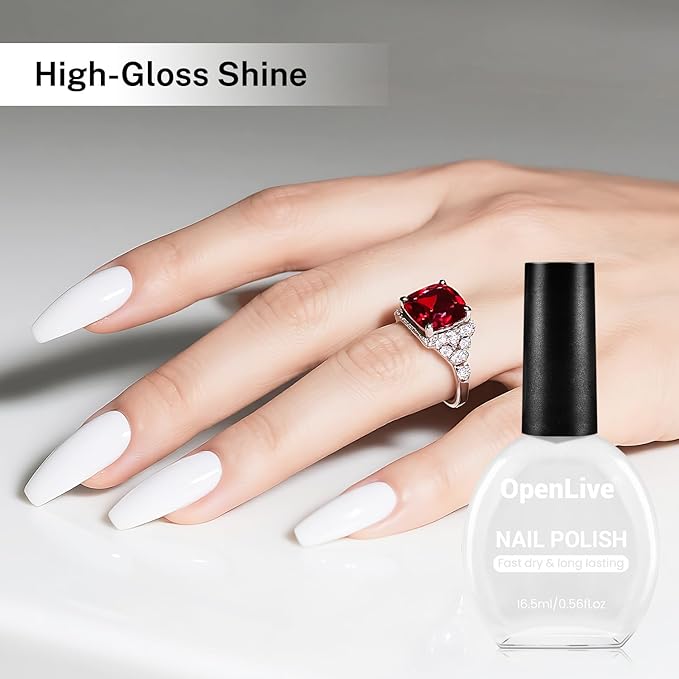 OpenLive 16.5ml White Nail Polish Large Volume Quick Drying Nail Polish, Fast Drying and Long Lasting Color Nail Art DIY Home Manicure Gift for Women