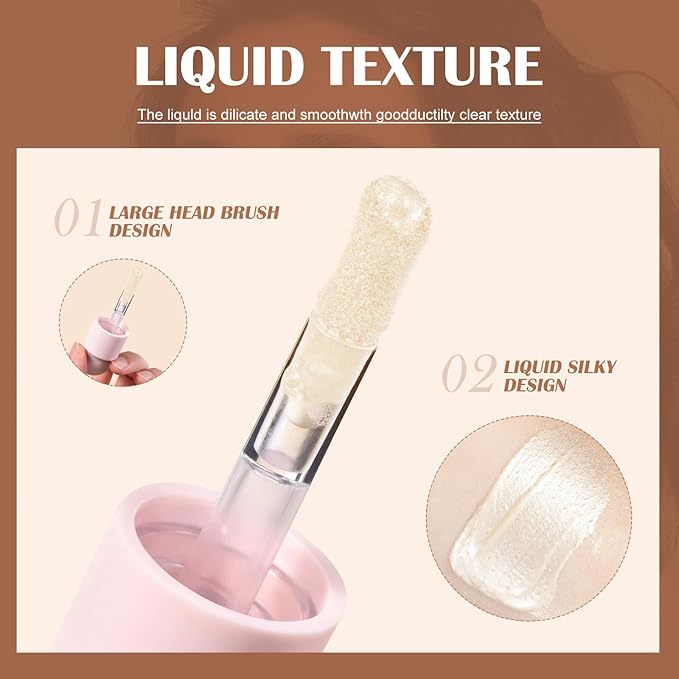 Liquid Highlighter Makeup Liquid Luminizer Glitter 3Pcs, Face Highlighters & Luminizers Body Highlighter for Long Lasting Shimmer, Highlighters Makeup Easy to Apply with Cushion Applicator