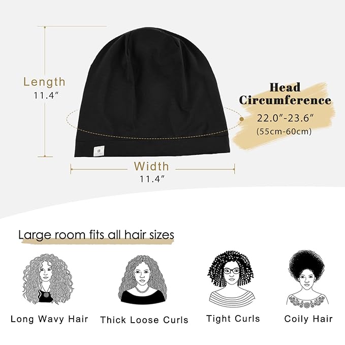 YANIBEST 2 Pcs Silk Bonnet Satin Bonnet Hair Bonnet for Sleeping - Adjustable Saty on Satin Lined Slouchy Beanie Hat for Women