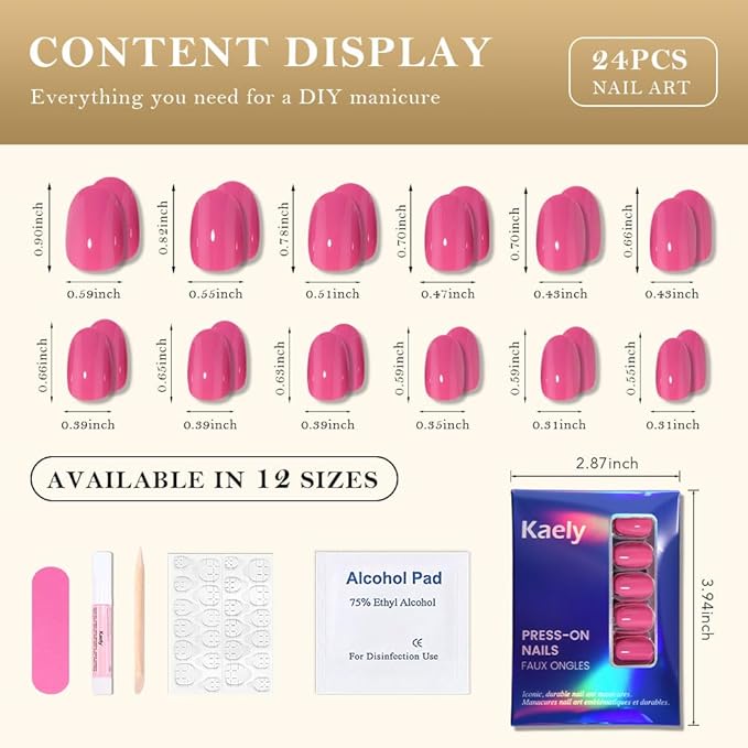 evpct Rose Red Medium Oval Glossy Press on Nails for Women Gift, Glossy Rose Red Fake Nail with Nail Kit Manicure Kit, Soft Gel Full Cover Reusable Stick on Soft Acrylic False Nails Perfectly Fit