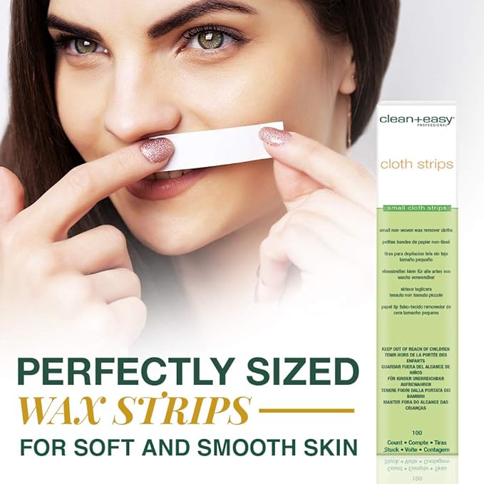 Clean + Easy Small Non Woven Wax Strips – Soft Wax Strips for Face, Upper Lip, Eyebrows & Small Areas, Facial Hair Removal, 100 Count
