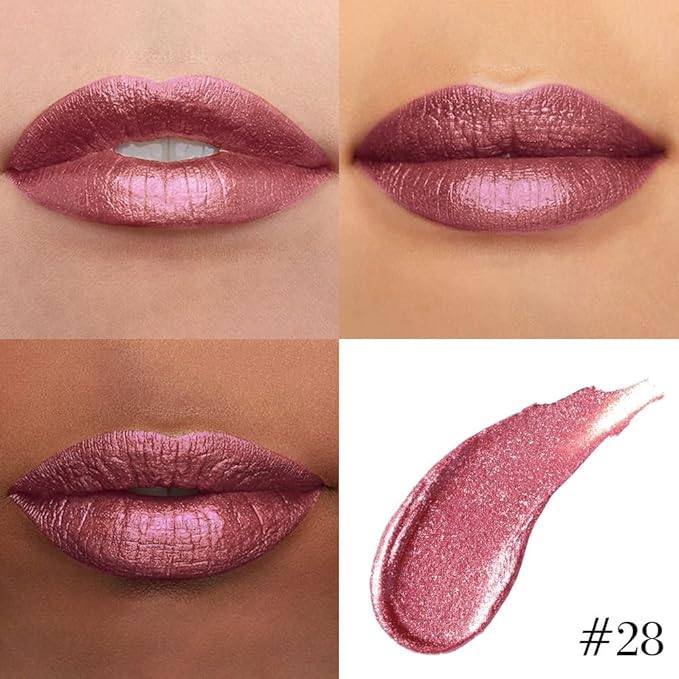 Kaely 2-in-1 Light Plum Red Metallic Lipstick and Lip Liner Makeup, Shimmer Liquid Metallic Lipsticks for Women, Glitter Lip Gloss Stain Long Lasting Waterproof Smudge Proof 24 Hour, Cruelty-Free 28