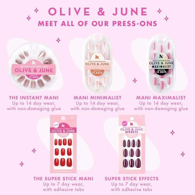 Olive & June Instant Mani Press-On Nails | (Glue) Short, Round 42 Fake Nails, 21 Sizes | Non-Toxic, Long-Lasting Recycled Materials Realistic Look | Salon-Quality at Home | Daisy Dance