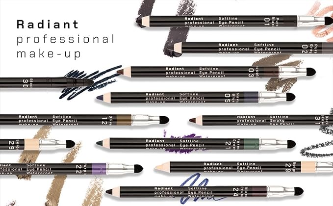 Radiant Professional Black Waterproof Eyeliner Pencil - Eyeliner Waterproof Smudge Proof - Long Lasting Under Eye Pencil for Smoky Eye - Soft Waterline Eye liner Smudger Tool, Smoky Black (30)