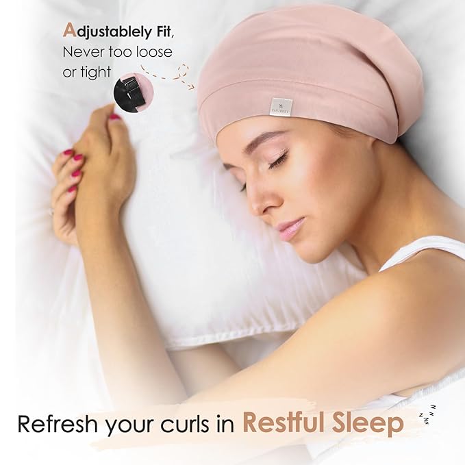 YANIBEST Silk Satin Bonnet Hair Wrap for Sleeping, Adjustable Slouchy Beanie for Women, Silk Lined for Curly Hair and Braids, Pink