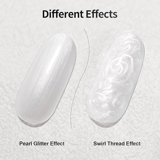 RARJSM Pearl White Gel Liner Nail Art Pearlescent Silver Shell Glitter Swirl Effect Gel Polish 8ml Build in Thin Brush Painted Drawing Striper Soak off Curing Requires for Home Salon