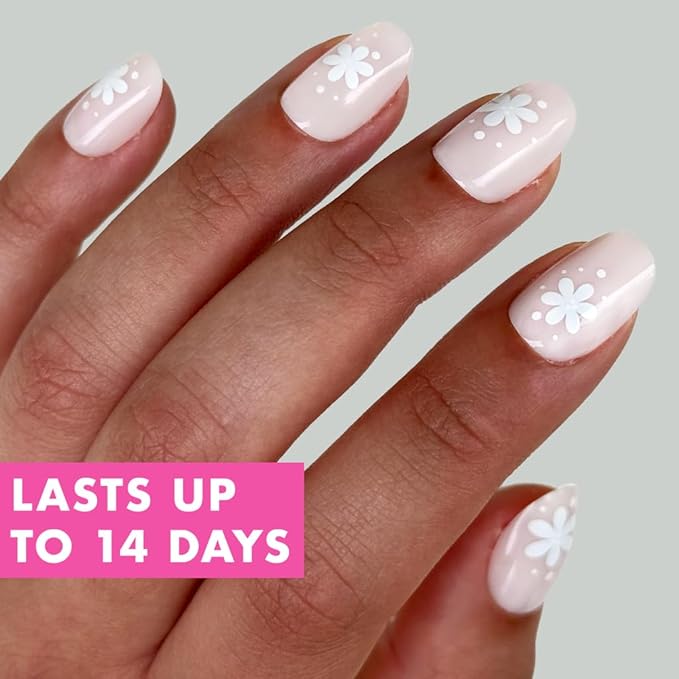 Olive & June Instant Mani Press-On Nails | (Glue) Short, Round 42 Fake Nails, 21 Sizes | Non-Toxic, Long-Lasting Recycled Materials Realistic Look | Salon-Quality at Home | Daisy Dance