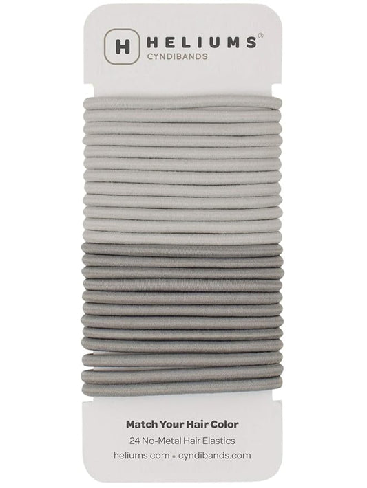 Cyndibands Hair Ties for Gray - 4mm Elastic Ponytail Holders - Match Your Hair Color Bands - 24 Count (Light Silver/Gray)