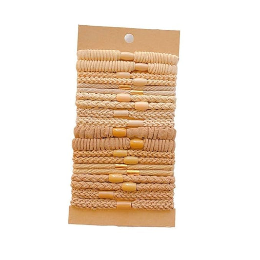 Multistyle Hair Ties Set: Gentle High Elasticity Ponytail Scrunchie Bracelet for Women (26-Beige+Khaki Set:20, One Size)