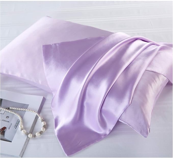 Mulberry Silk Pillowcases Set of 2, Hypoallergenic Satin Pillow Covers for Hair and Skin, with Hidden Zipper, Both Side 100% 19 Momme Silk (Light Purple,King)