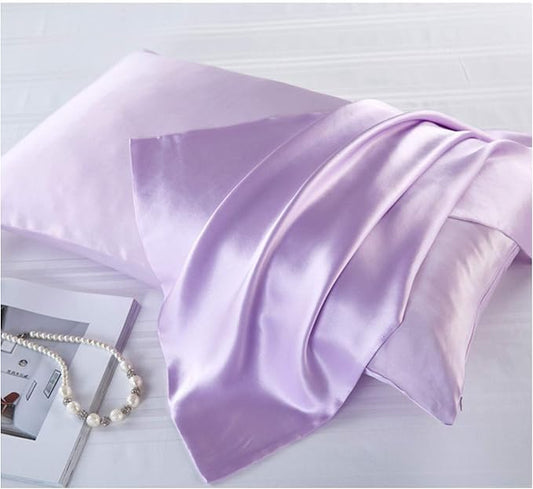 Mulberry Silk Pillowcases Set of 2, Hypoallergenic Satin Pillow Covers for Hair and Skin, with Hidden Zipper, Both Side 100% 19 Momme Silk (Light Purple,King)