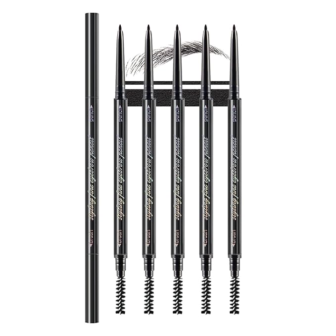 Black Ultra-Fine Tip Eyebrow Pencils Pack for Women, Mechanical Precise Brow Pencil with Brush,Draws Tiny Brow Hairs, Defines, Fills Brows, Shapes, Contours, Combs, Waterproof