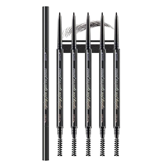 Black Ultra-Fine Tip Eyebrow Pencils Pack for Women, Mechanical Precise Brow Pencil with Brush,Draws Tiny Brow Hairs, Defines, Fills Brows, Shapes, Contours, Combs, Waterproof
