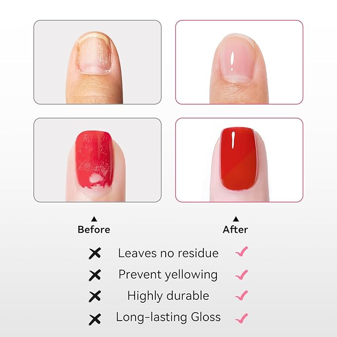 Nailshion Base Coat and Top Coat, Clear Regular Nail Polish, Rich in VE Calcium Quick Air Dry Nail Strengthening Non Gel, 2Pcs Vegan Base Chip Resistant High Shine Long-lasting Nail Art Gift Set