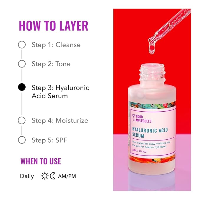 Good Molecules Hyaluronic Acid Serum Pack 2 – 30 ml Each | 1% Hyaluronic Acid, Non-Greasy Ultra Hydrating Serum, Facial Moisturizer for Plumper Skin, Skin Care for Face