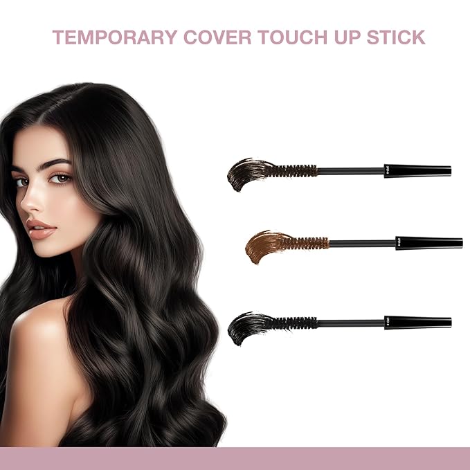 GEUUFEA Hair Mascara for Gray Hair, 3 In 1 Hair Color Concealer Stick with Precision Applicator, Temporary Hairline Filler, Multi-Purpose Mascara for Eyebrow and Beard（Dark Brown）