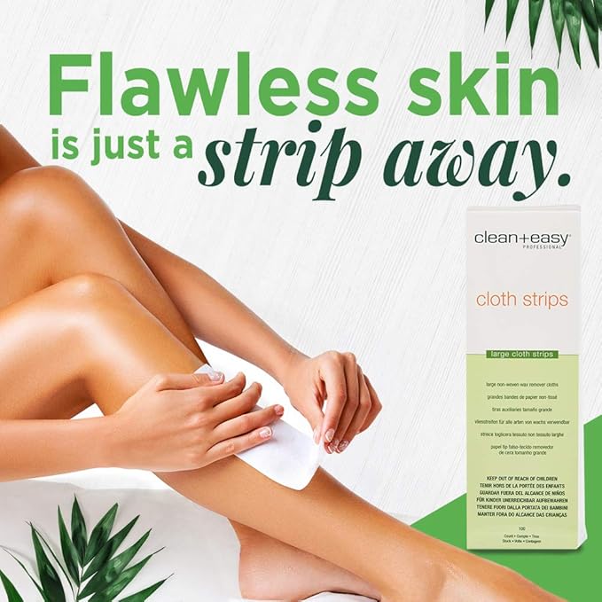 Clean + Easy Cloth Wax Strips – Non-Woven Wax Strips for Hair Removal, Salon and At-Home Use for Face, Legs & Body, 3”x9”, 100 Count