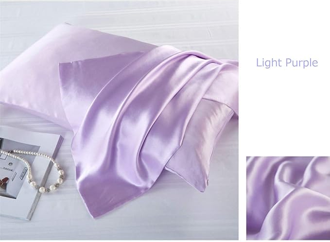 Mulberry Silk Pillowcases Set of 2, Hypoallergenic Satin Pillow Covers for Hair and Skin, with Hidden Zipper, Both Side 100% 19 Momme Silk (Light Purple,Standard)