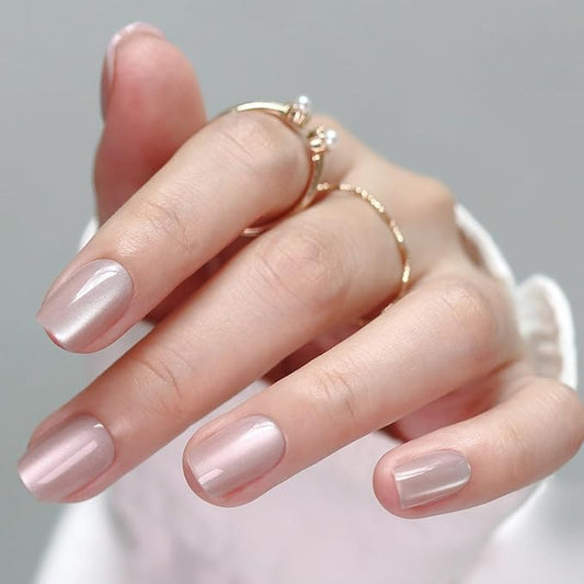 LAMIMOSA 32Pcs Cat Eye Press On Nails Short Square – Soft Gel Fake Nails in 16 Sizes, Reusable Glue on Nails Kit, SILK MIRAGE