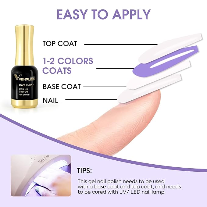 VENALISA Purple Gel Nail Polish 1 Pcs 12ml Purple Color Gel Polish Soak Off UV Salon Manicure DIY at Home Nail Art For Girls Women