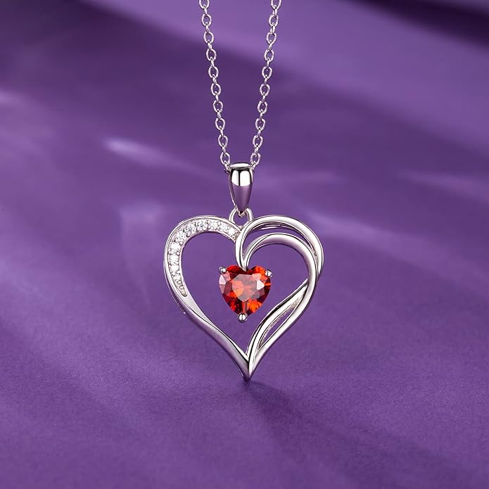 AM ANNIS MUNN 925 Sterling Silver Heart Necklace for Women Birthstone Necklace Silver Jewelry for Womens Jewelry Gifts for Women Her Mom