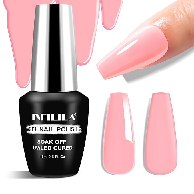 NXJ INFILILA Light Pink Gel Nail Polish, 15ml 0.51oz Pastel Pink Gel Nail Polish One-Stroke Coloring, Hema Free Nude Baby Color Soak Off UV Manicure Salon DIY for Girls SX0005