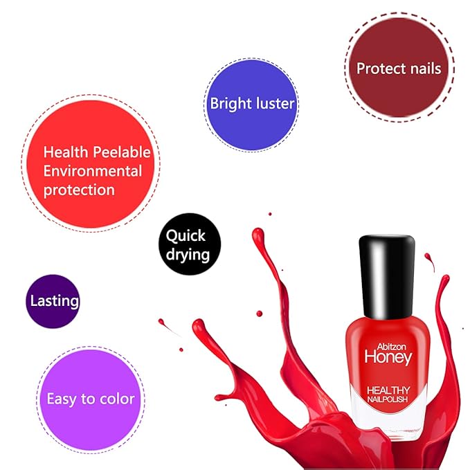 Abitzon NEW Nail Polish Set (10 Bottles) - Non-Toxic Eco-Friendly Easy Peel Off & Quick Dry Water Based Nail Polish