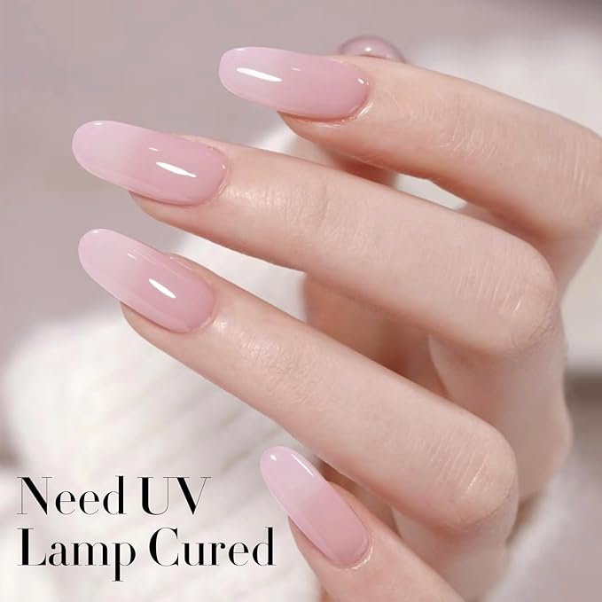 Double Rhythm Gel Polish 15ML Jelly Sheer Pastel Light Milky Color Pearl White Bottle 1 PC 0.5 OZ Full Size Nail Art Salon at Home (Milky Pink-D1381)