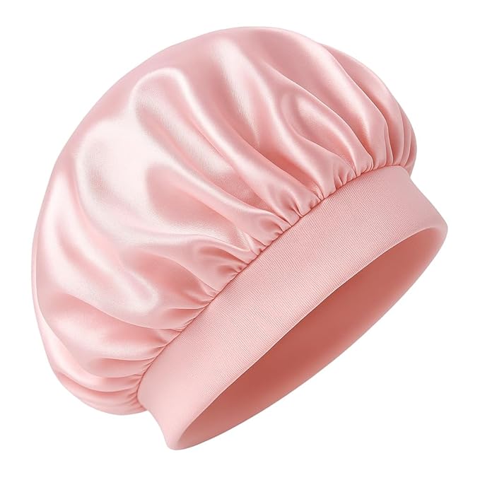 Satin Sleep Bonnet for Women - Pink Silk Hair Wrap for Sleeping, Adjustable Soft Night Cap for Curly Hair, Natural Hair Protection, Frizz-Free, Single Layer Lightweight