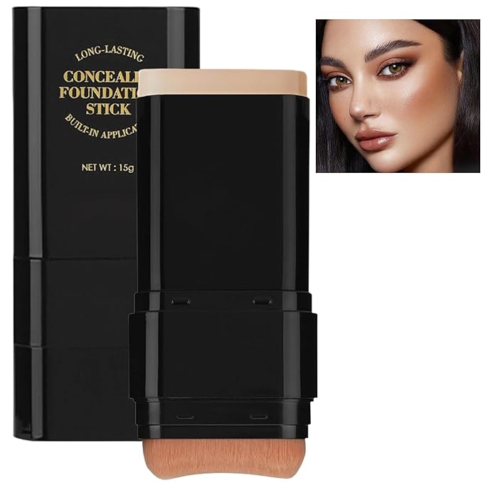 Foundation Stick, 2 in 1 Dual-Ended Long-Lasting Concealer Foundation Stick, Face Contouring foundation with Brush, Full Coverage Matte Finish for Face Makeup(03#LIGHT SKIN)