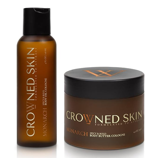 Crowned Skin Monarch Body Butter Cologne and Body Oil Cologne Bundle | New Moisturizing Formula | Skin Care Set with White Musk & Cedarwood Scent | Natural Shea & Mango Butters | All-Day Fragrance