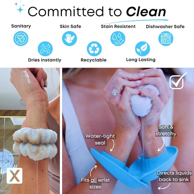 LiquiBands Face Washing Wristbands – No More Wet Sleeves with This Skincare Essential - Silicone Bands to Catch Water Drips – Stocking Stuffer for Girls & Women (Sage Green, 1 Pair)