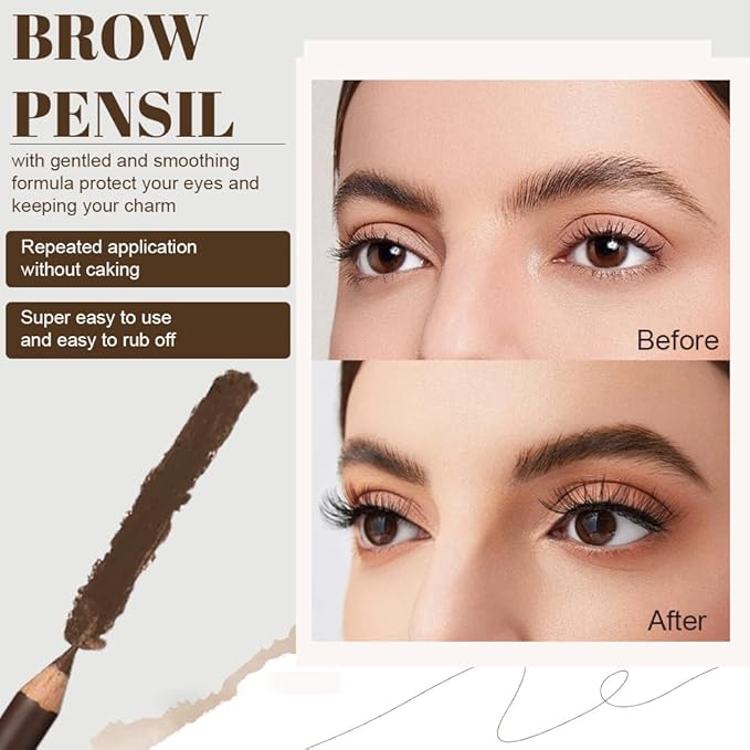 Eyebrow Pencils for Women, 12Pcs Hard-Core Wooden Eye Brow Eye Liner Pencils for Beginner Makeup, Black Coffee Brown Colors, Waterproof & Sweat-Proof (Brown-12 Pcs-E03)