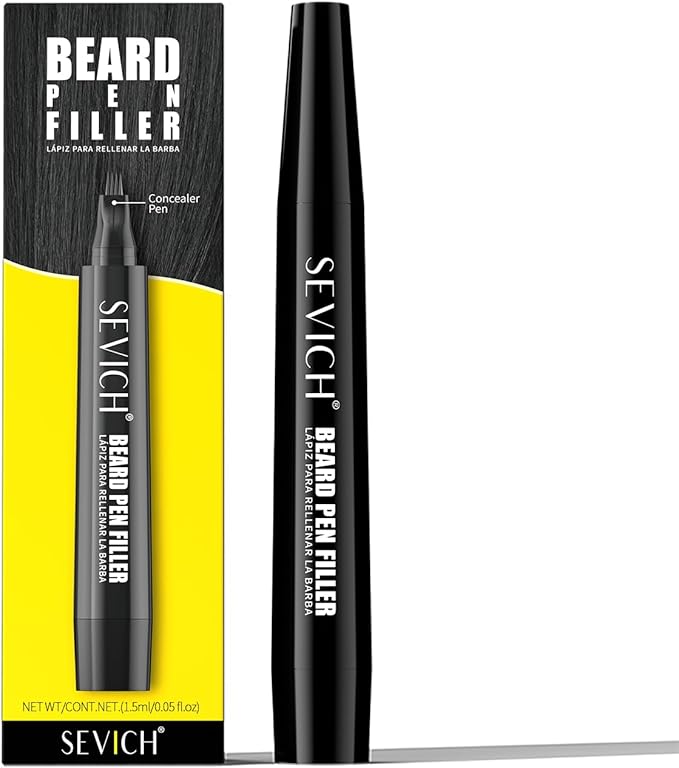 SEVICH Beard Pencil Filler for Men,Unique 4-Tip Beard Pen Resistant,Instantly Fills Sparse Areas & Covers Gaps,Waterproof & Sweat-Resistant,Natural Effects,Dark Brown,Natural Effects,Dark Brown
