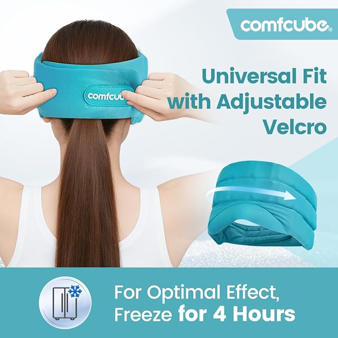 Comfcube Head Ice Pack for Migraine Relief, 2 Hours Long Lasting Cold Therapy Flexible Cold Pack Head Ice Wrap Cooling Mask for Headache, Sinus Pain, Tension, Stress, Puffy Eyes