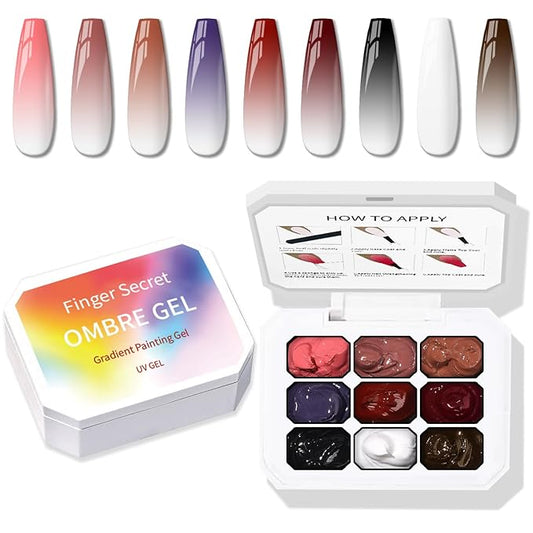 Karroy Sponge Pat Paint Nail Gel, 9 Colors Ombre Nails Gradient Gel Nail Blush Blooming Aura Nails Drawing Stripper Floral Painting Nail Art, No Wipe, UV/LED Curing (9 Colors H)
