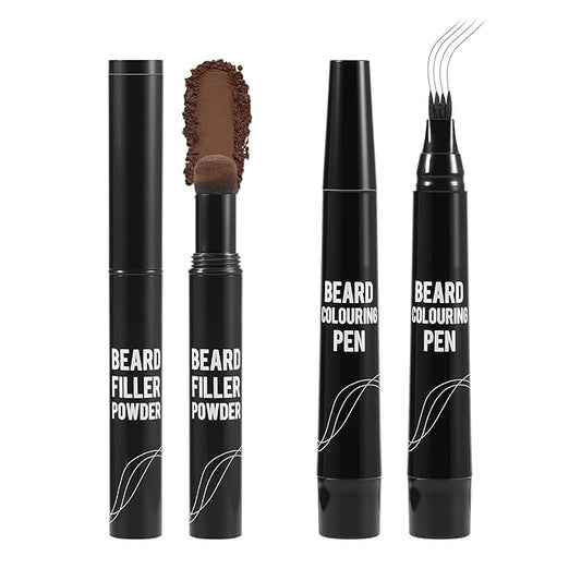 KGAJSGH Men's Beard Pencil & Powder Stick, Micro Fork Tip Beard Filler, Waterproof Beard Color Pen for Natural Looking Beard Mustache, Eyebrows, Hairline Coverage, Waterproof