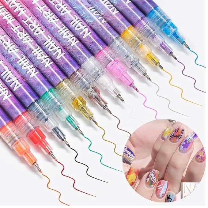 12 Colors Nail Art Pens Set, Nail Art Markers Polish Pen for 3D Nail Art, Drawing Painting Liner Brush for DIY Nail Art Beauty Adorn Manicure Tools (2 box of 12 colors)