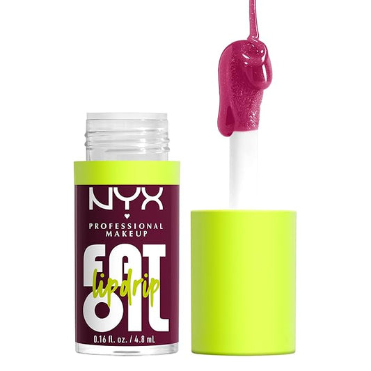 NYX PROFESSIONAL MAKEUP Fat Oil Lip Drip, Moisturizing Lip Oil Gloss, Vegan Tinted Formula, Up to 12 HR Hydration - That's Chic (Deep Berry)