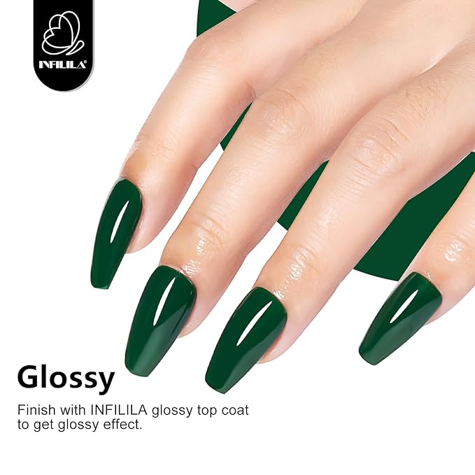 NXJ INFILILA Green Gel Nail Polish, 15ml 0.51oz One-Stroke Coloring Forest Green Gel Polish, Hema Free Dark Color High Gloss Soak Off UV French Manicure Salon DIY SQ068
