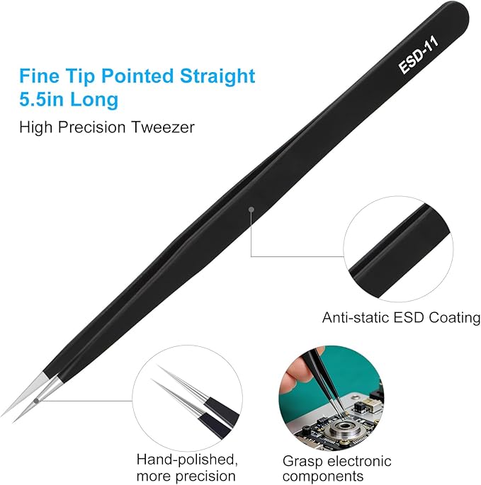 3PCS Precision Tweezers Set, Upgraded ESD high-end anti-static for Craft, Electronics, Soldering, Laboratory Work, Soldering, Model, Eyelash Extensions, Nail stickers, Jewelry-Making